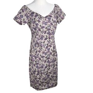 Zara Basic Floral Dress Wide Scoop Neck Cottagecore Back Slit Purple L Romantic